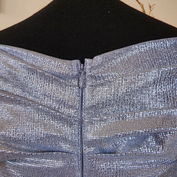 🔥Eliza J Metallic Silver Off-the-Shoulder Evening Gown - Picture 11 of 15